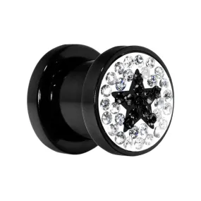 0 Gauge Black Star Ferido Crystal Acrylic Screw Fit Tunnel 0 Gauge Black Star Ferido Crystal Acrylic Screw Fit Tunnel