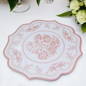 10 Pack White Pink Cardboard Paper Table Mats with French Toile Pattern, 13" Round Disposable Placemats with Scalloped Rim - 400 GSM 10 Pack White Pink Cardboard Paper Table Mats with French Toile Pattern, 13" Round Disposable Placemats with Scalloped Rim - 400 GSM