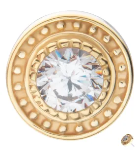 14kt Gold Beaded Disk Clear CZ Threadless Top 14kt Gold Beaded Disk Clear CZ Threadless Top