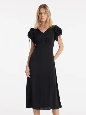 19 Momme Mulberry Silk Drawstring Sleeves Women Midi Dress 19 Momme Mulberry Silk Drawstring Sleeves Women Midi Dress