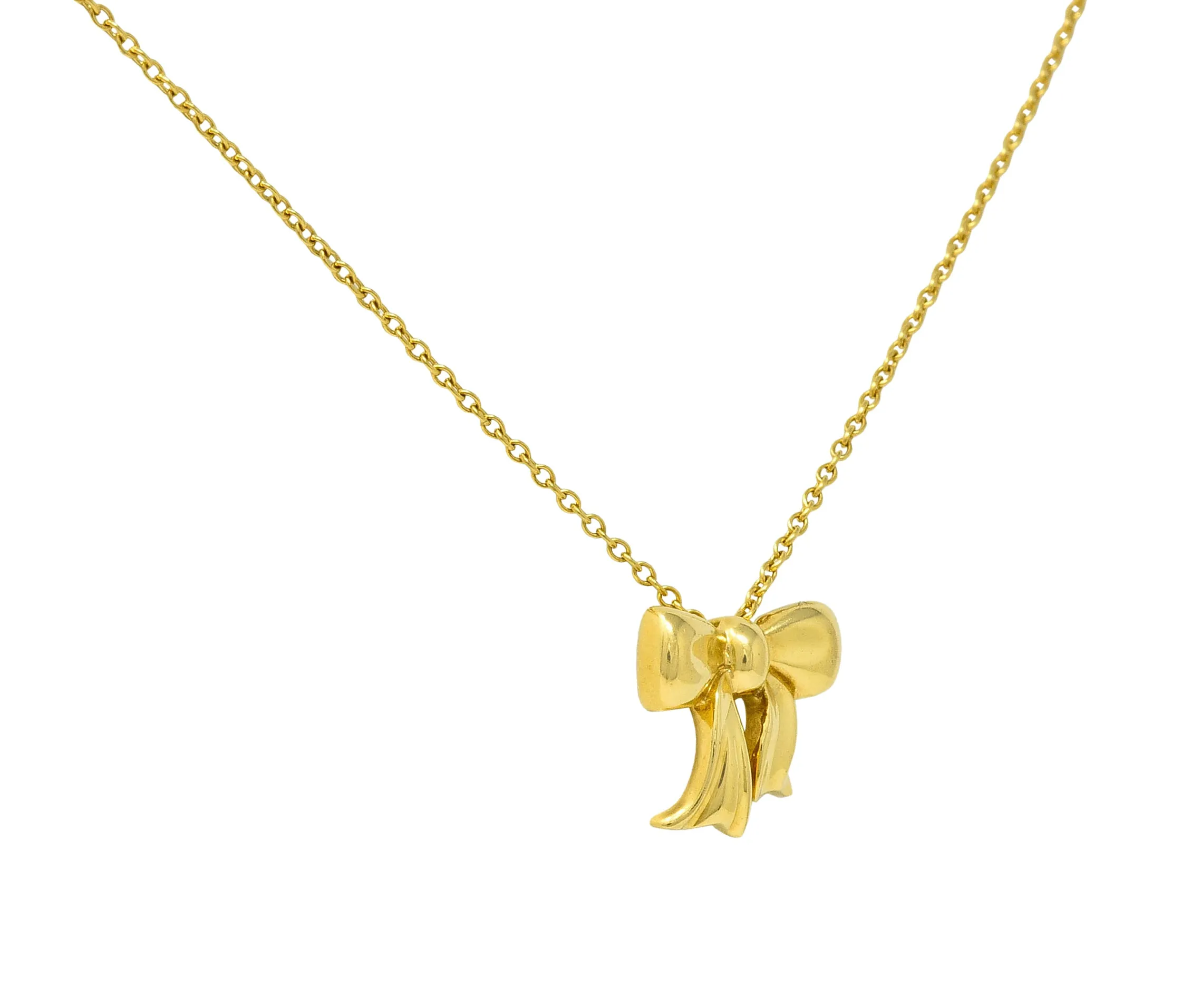 1990's Tiffany & Co. Vintage 18 Karat Gold Bow Pendant Necklace