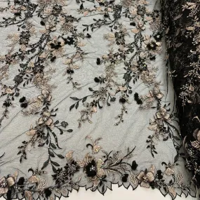 2020 Most Expensive Lace 3D Flowers/Floral Embroidery Beaded Mesh Lace Fabric With Beads And Pearls