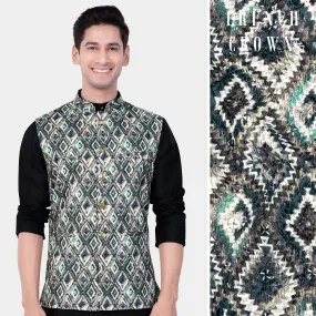 Abbey Gray And Outer Space Blue Designer Embroidered Nehru Jacket Abbey Gray And Outer Space Blue Designer Embroidered Nehru Jacket