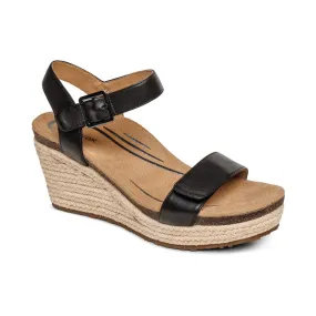 AETREX SYDNEY ESPADRILLE WEDGE BLACK LEATHER AETREX SYDNEY ESPADRILLE WEDGE BLACK LEATHER