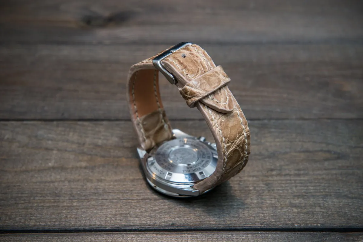 Alligator watch strap (beige), handmade in Finland