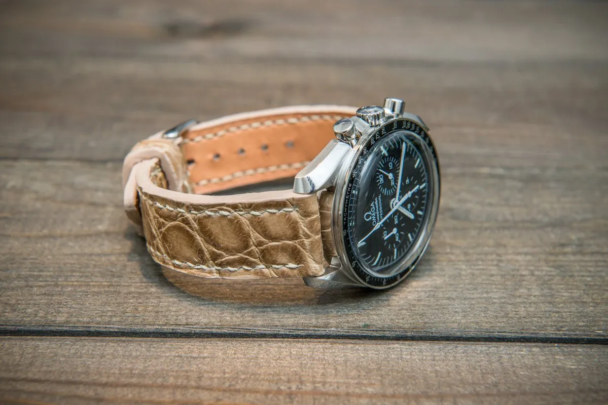 Alligator watch strap (beige), handmade in Finland