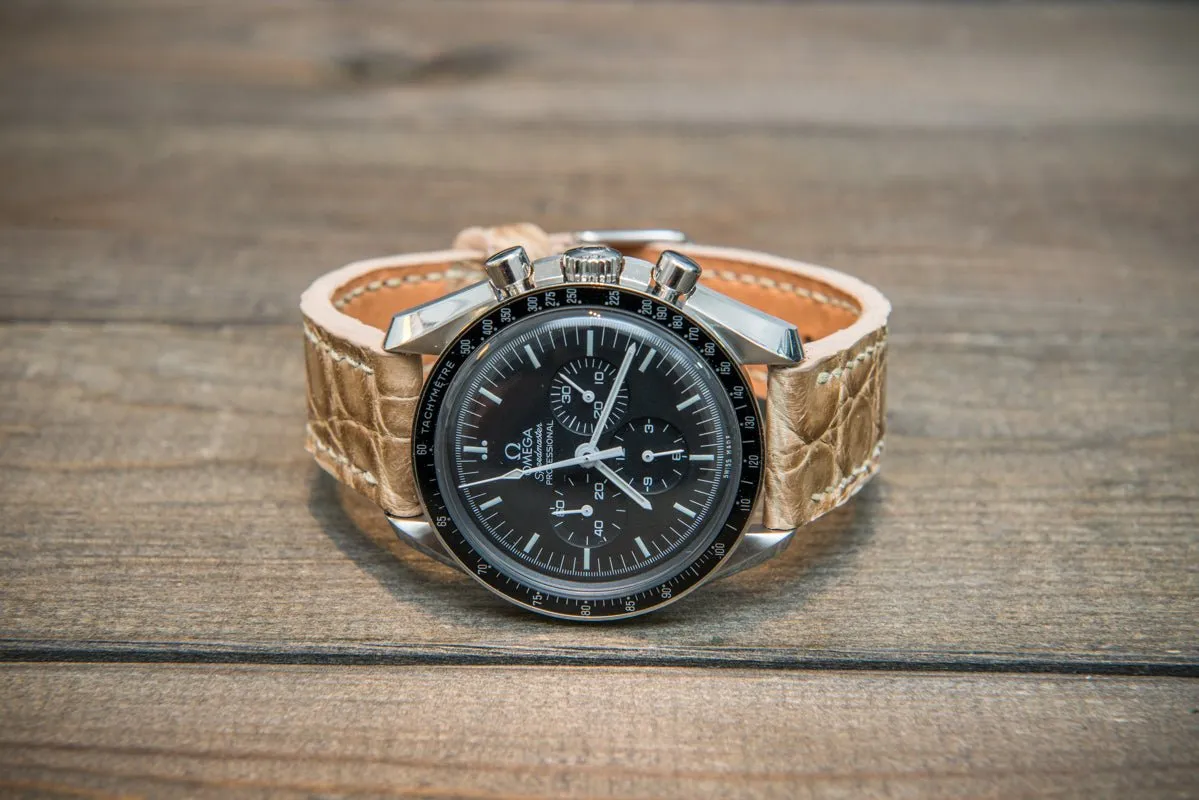 Alligator watch strap (beige), handmade in Finland