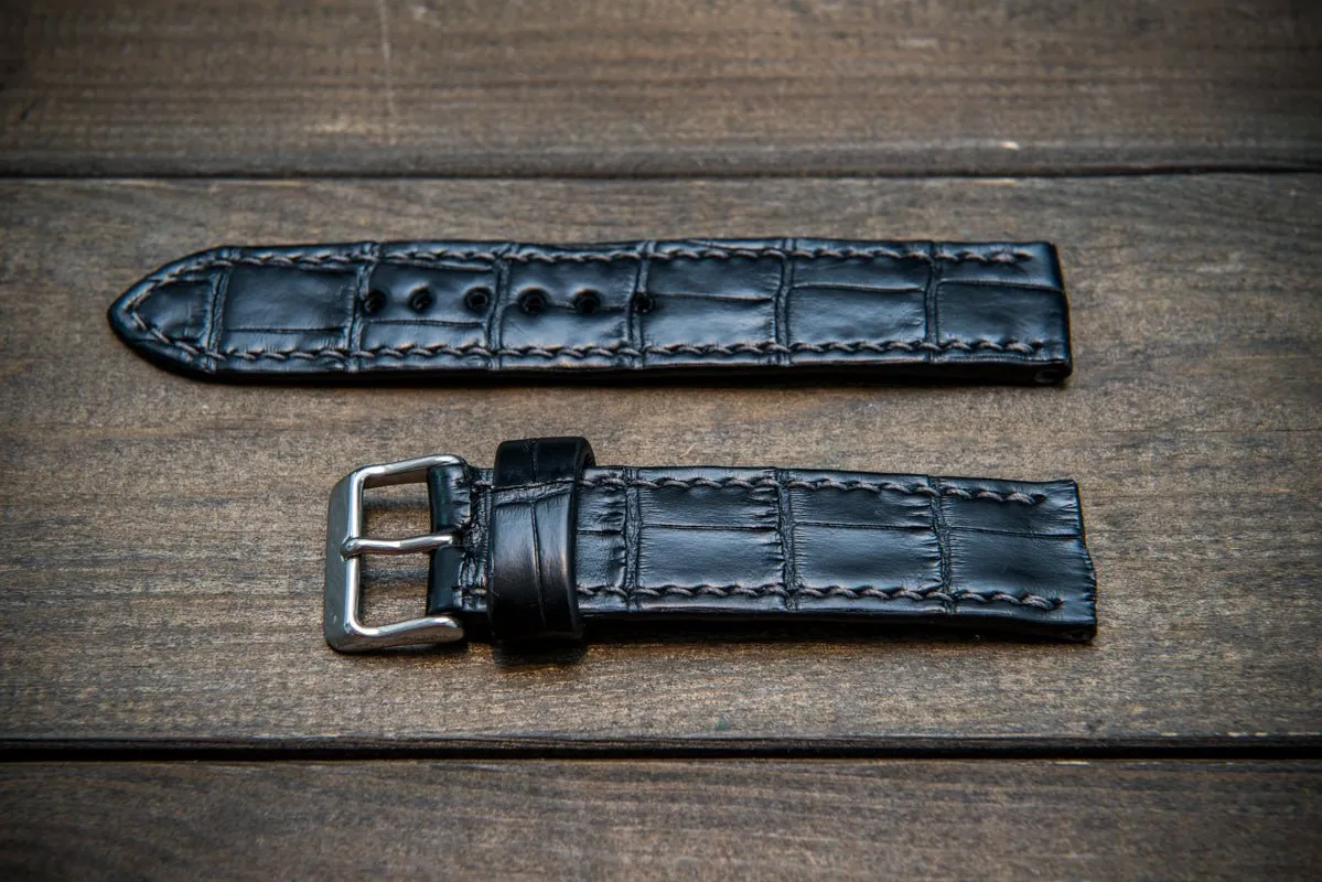 Alligator watch strap, Black matte, handmade in Finland