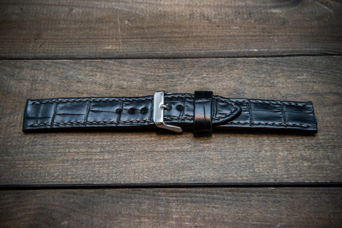 Alligator watch strap, Black matte, handmade in Finland