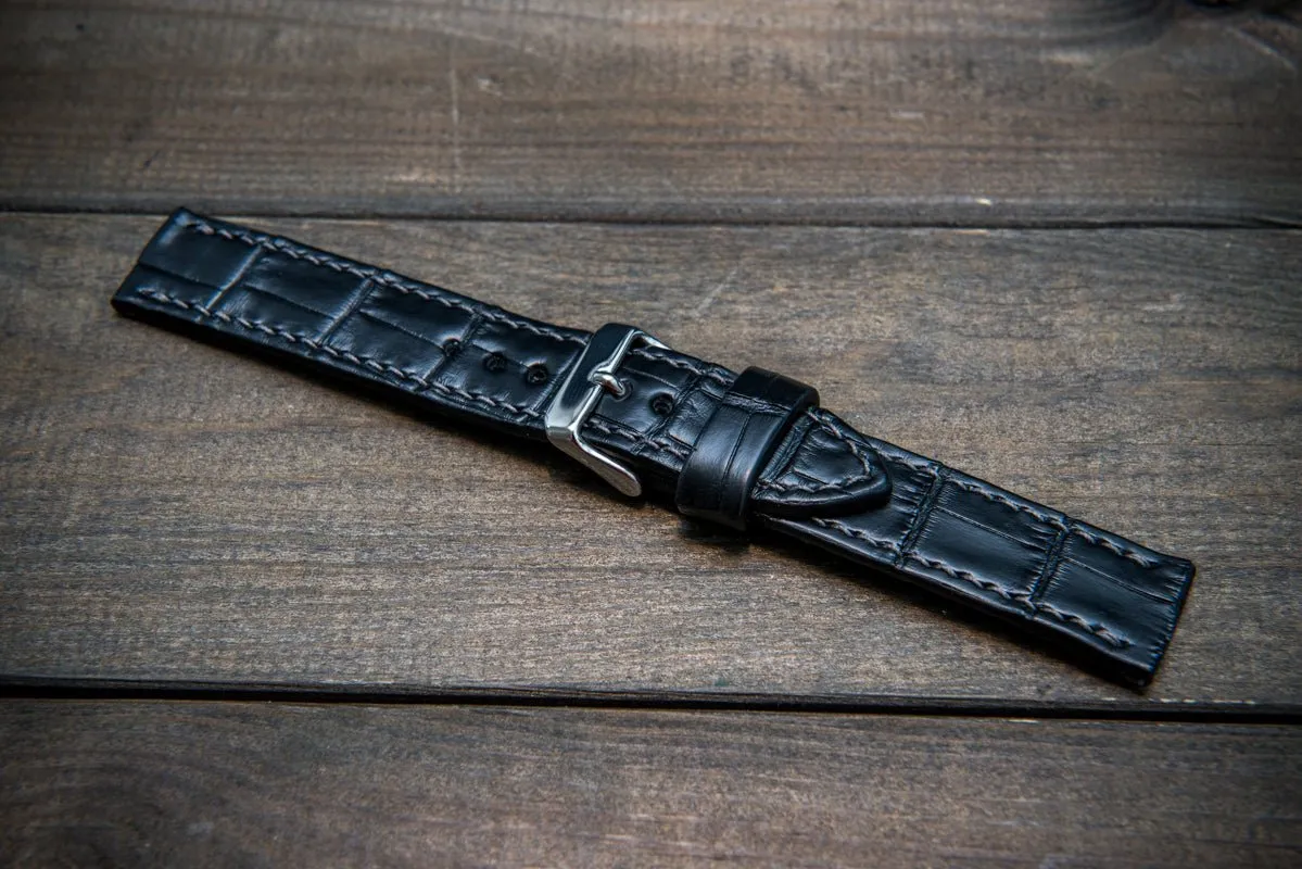 Alligator watch strap, Black matte, handmade in Finland