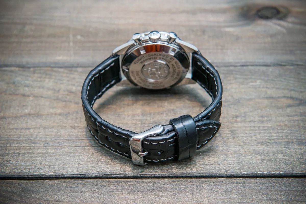 Alligator watch strap, Black matte, handmade in Finland