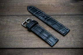 Alligator watch strap, Black matte, handmade in Finland