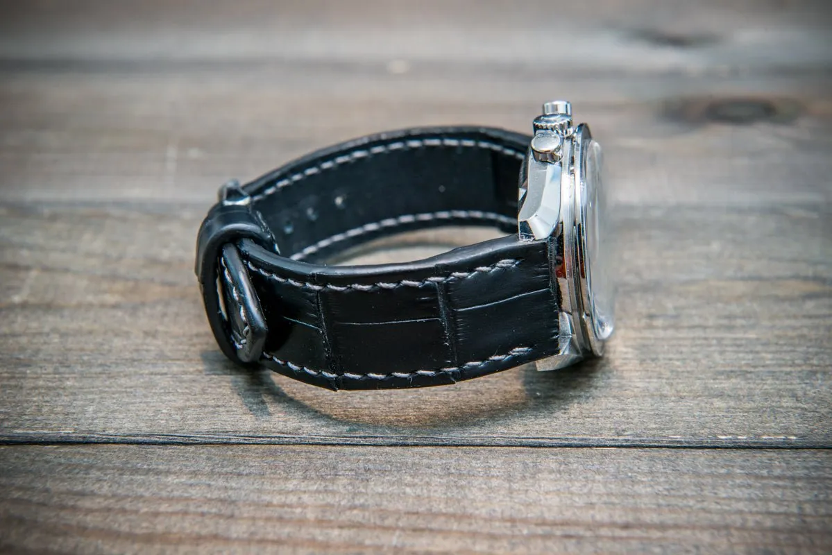 Alligator watch strap, Black matte, handmade in Finland