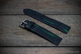 Alligator watch strap, Black matte with neon paint, handmade in Finland, French Croco Alligator watch strap, Black matte with neon paint, handmade in Finland, French Croco