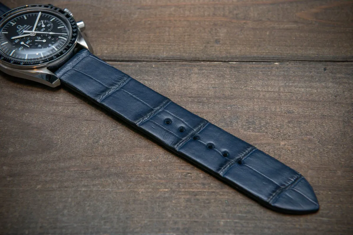 Alligator watch strap, Blue matte, French Croco, handmade in Finland