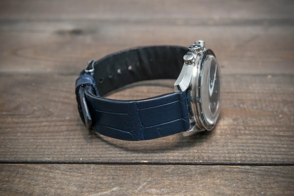 Alligator watch strap, Blue matte, French Croco, handmade in Finland