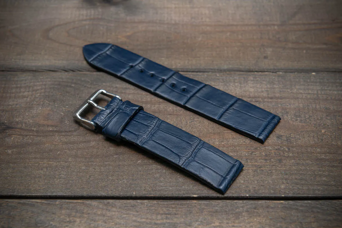 Alligator watch strap, Blue matte, French Croco, handmade in Finland