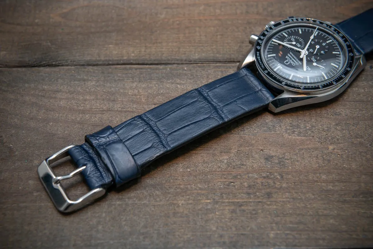 Alligator watch strap, Blue matte, French Croco, handmade in Finland