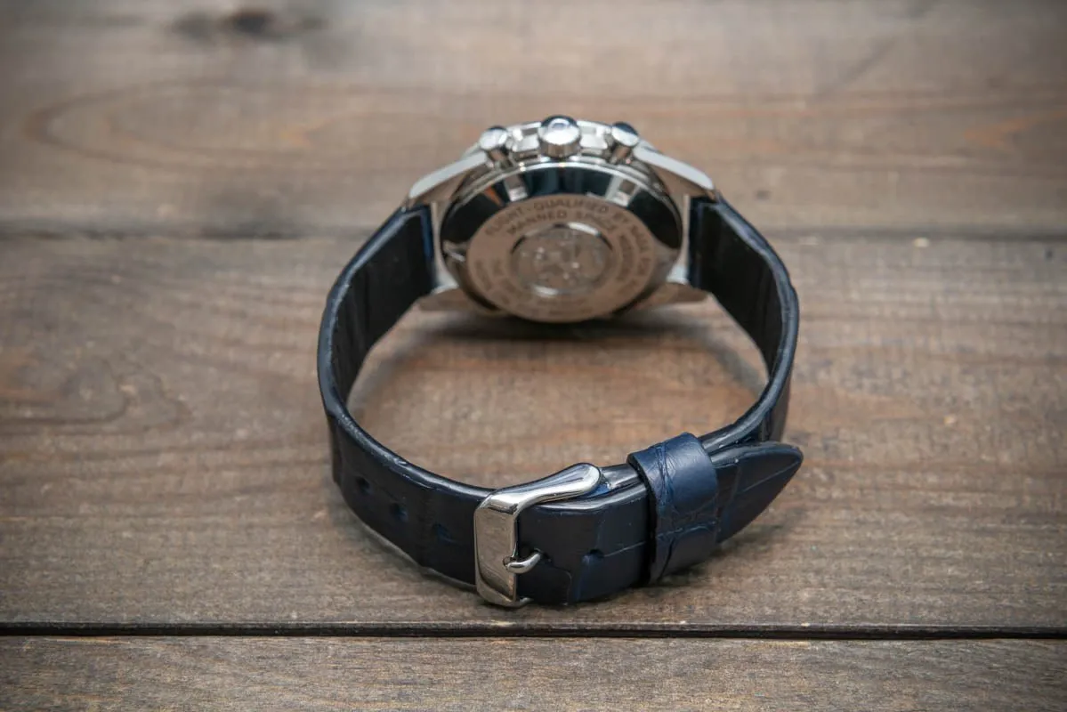 Alligator watch strap, Blue matte, French Croco, handmade in Finland
