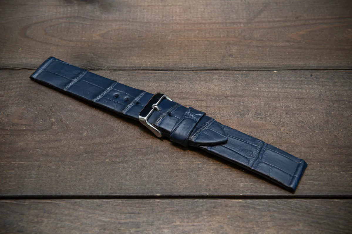 Alligator watch strap, Blue matte, French Croco, handmade in Finland