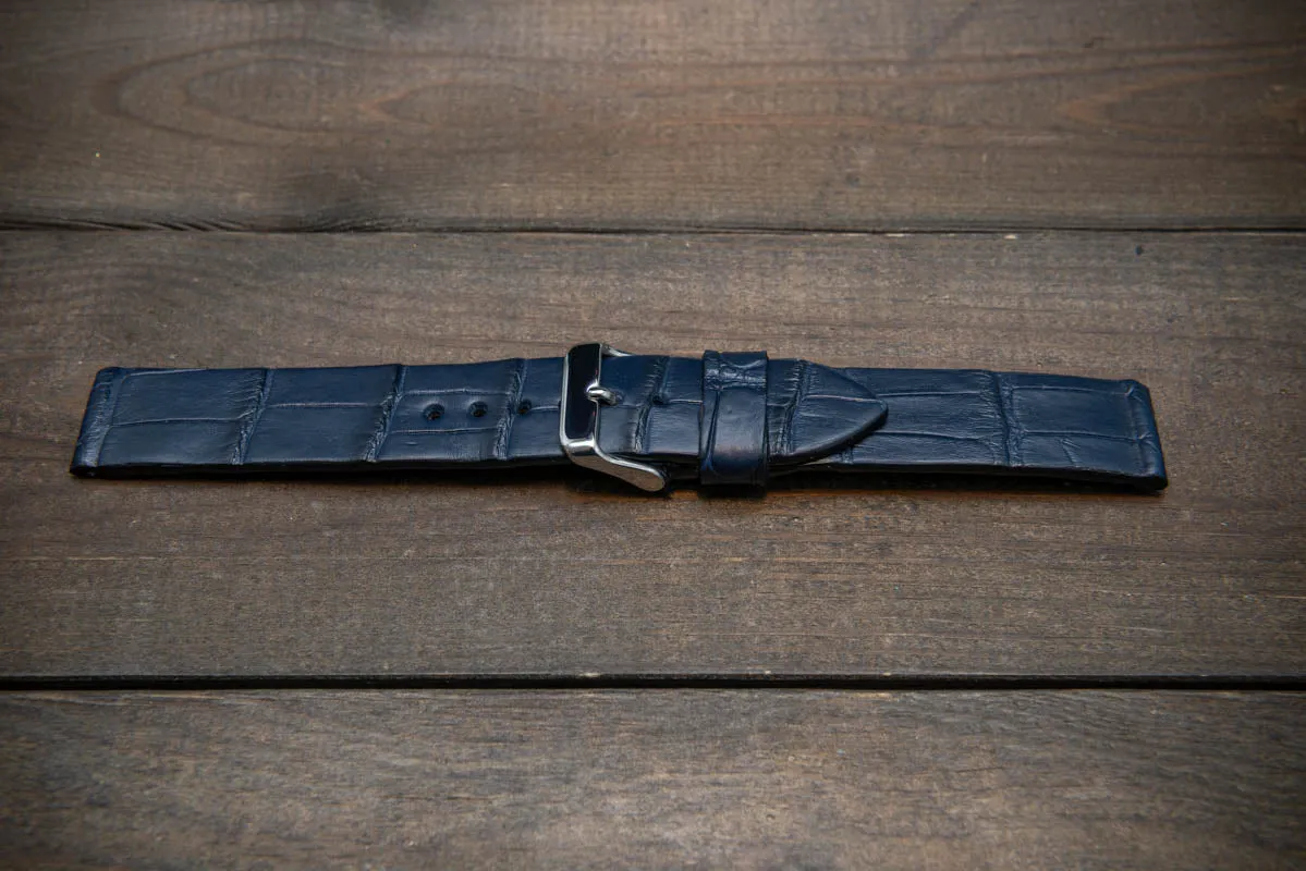 Alligator watch strap, Blue matte, French Croco, handmade in Finland