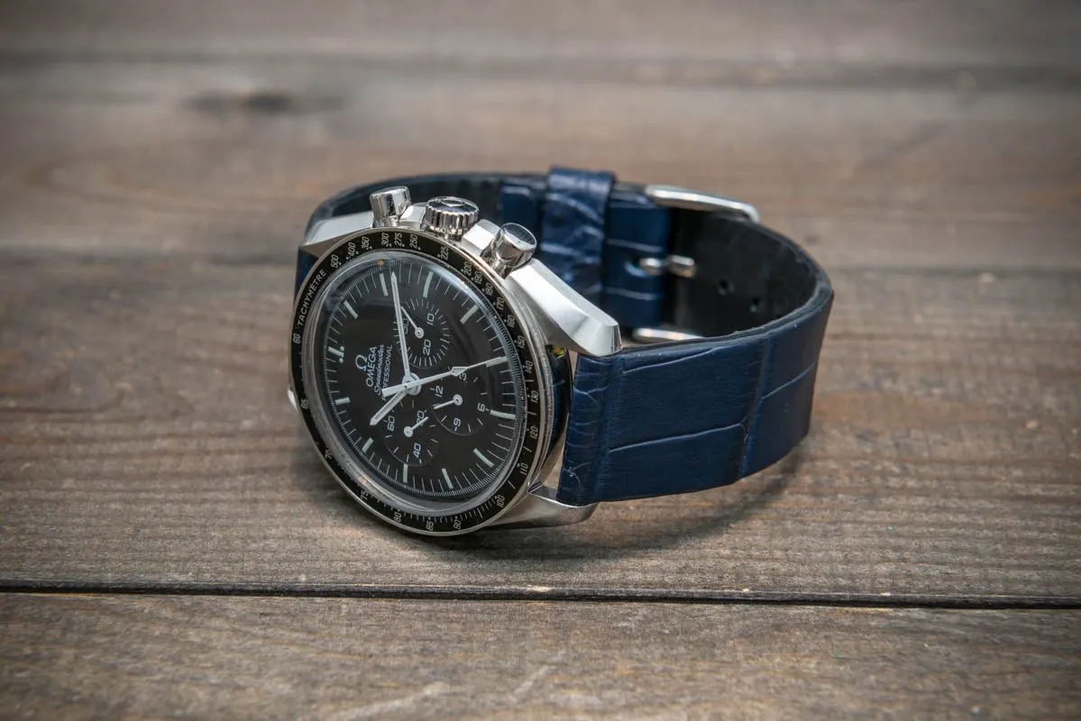 Alligator watch strap, Blue matte, French Croco, handmade in Finland