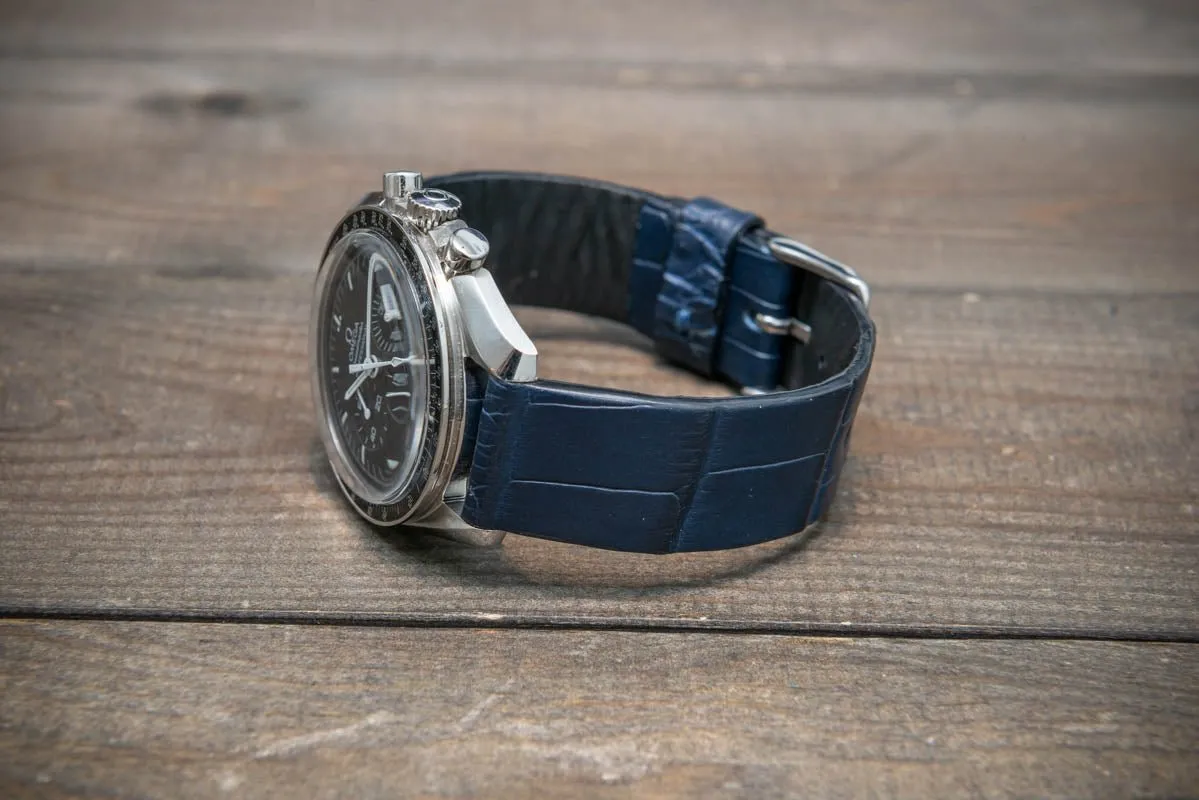 Alligator watch strap, Blue matte, French Croco, handmade in Finland