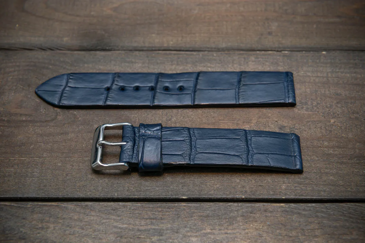 Alligator watch strap, Blue matte, French Croco, handmade in Finland
