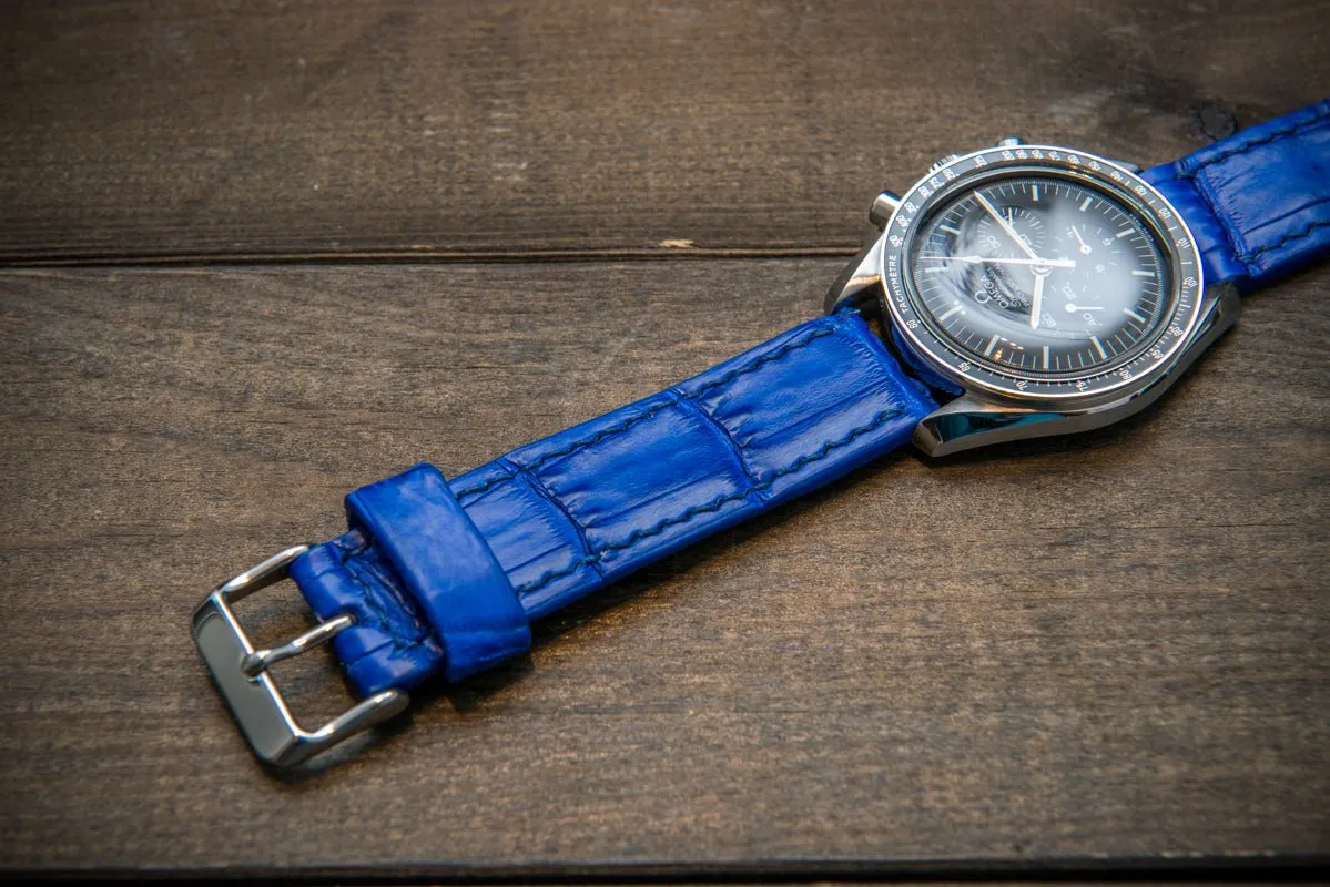 Alligator watch strap, Blue matte, handmade in Finland