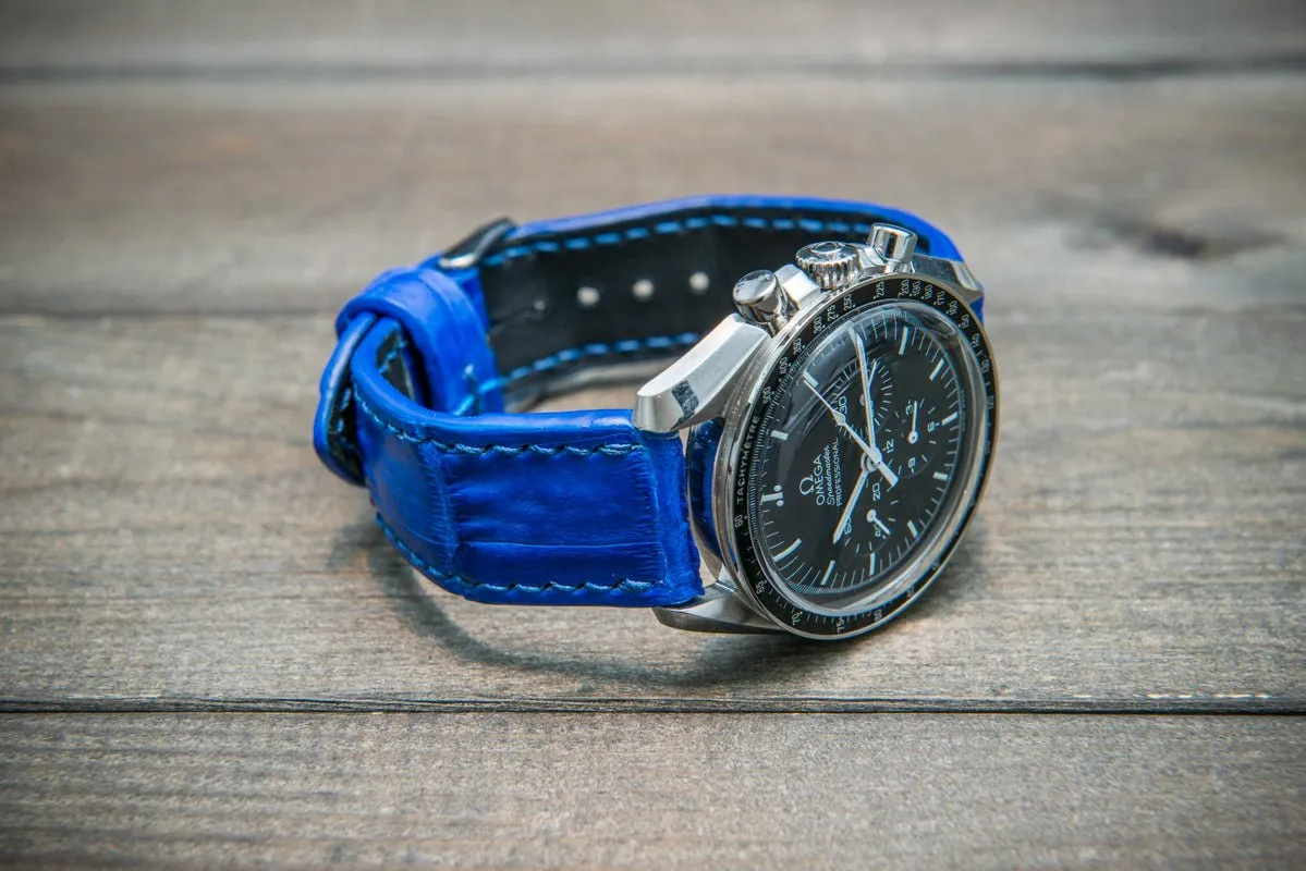 Alligator watch strap, Blue matte, handmade in Finland