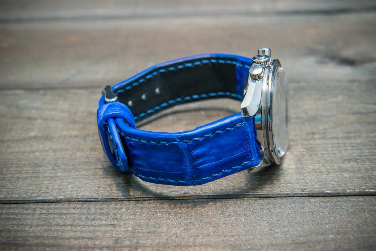 Alligator watch strap, Blue matte, handmade in Finland