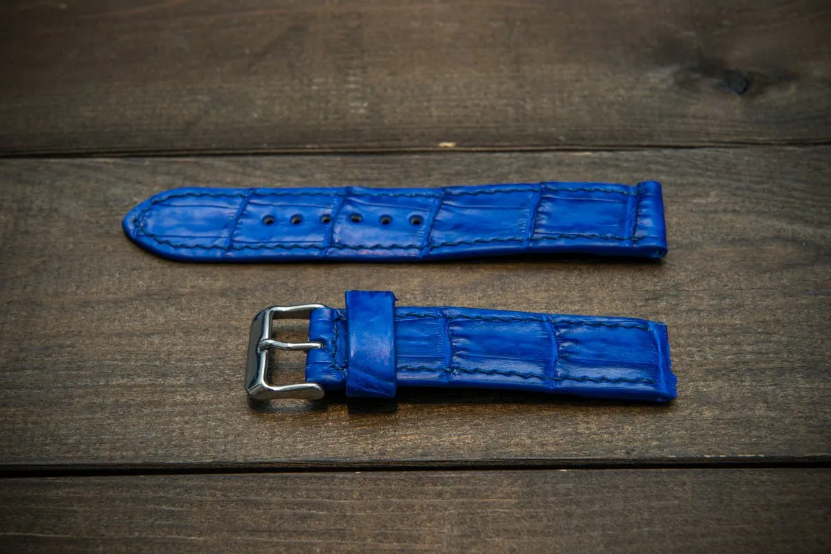 Alligator watch strap, Blue matte, handmade in Finland