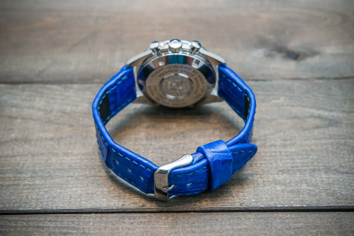 Alligator watch strap, Blue matte, handmade in Finland