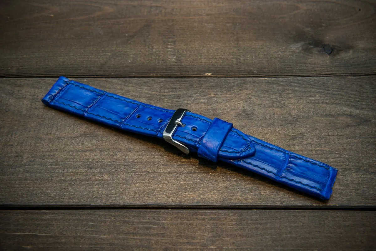 Alligator watch strap, Blue matte, handmade in Finland