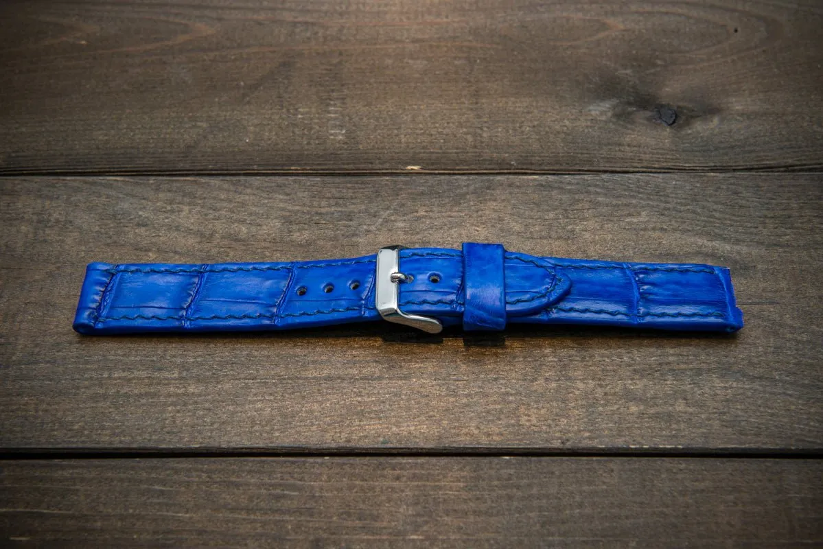 Alligator watch strap, Blue matte, handmade in Finland