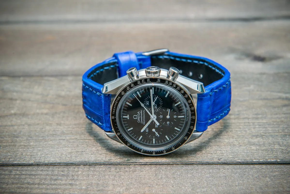 Alligator watch strap, Blue matte, handmade in Finland