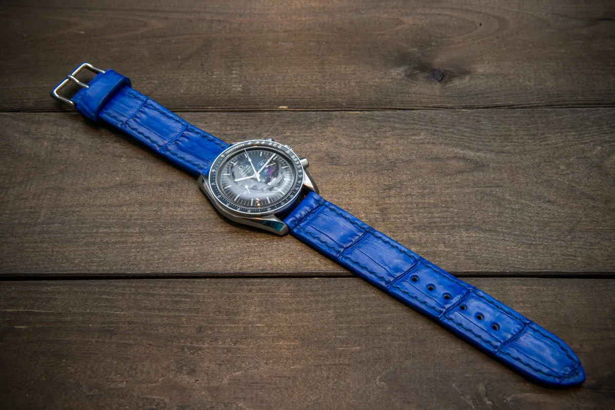 Alligator watch strap, Blue matte, handmade in Finland