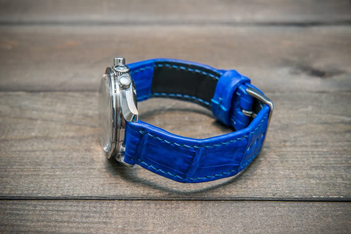 Alligator watch strap, Blue matte, handmade in Finland