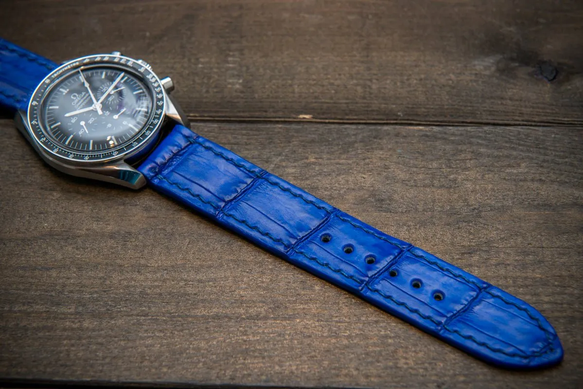 Alligator watch strap, Blue matte, handmade in Finland