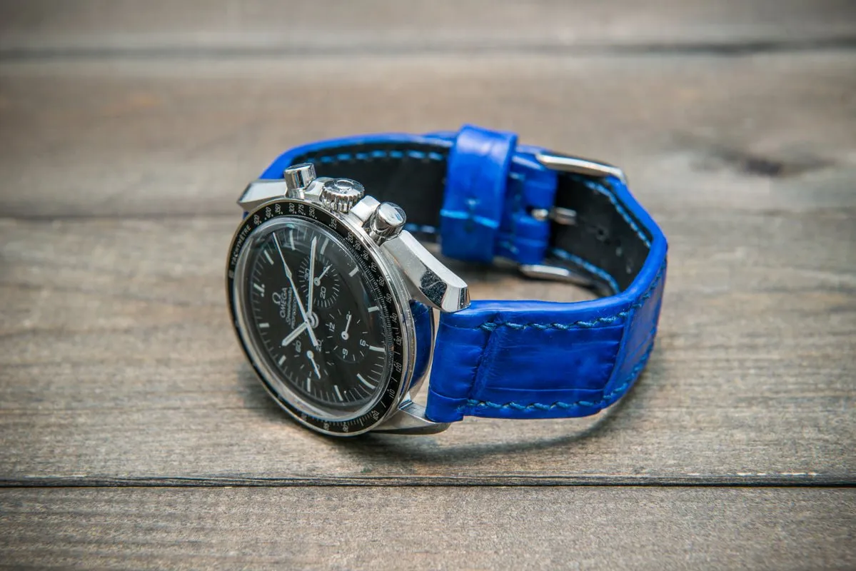 Alligator watch strap, Blue matte, handmade in Finland