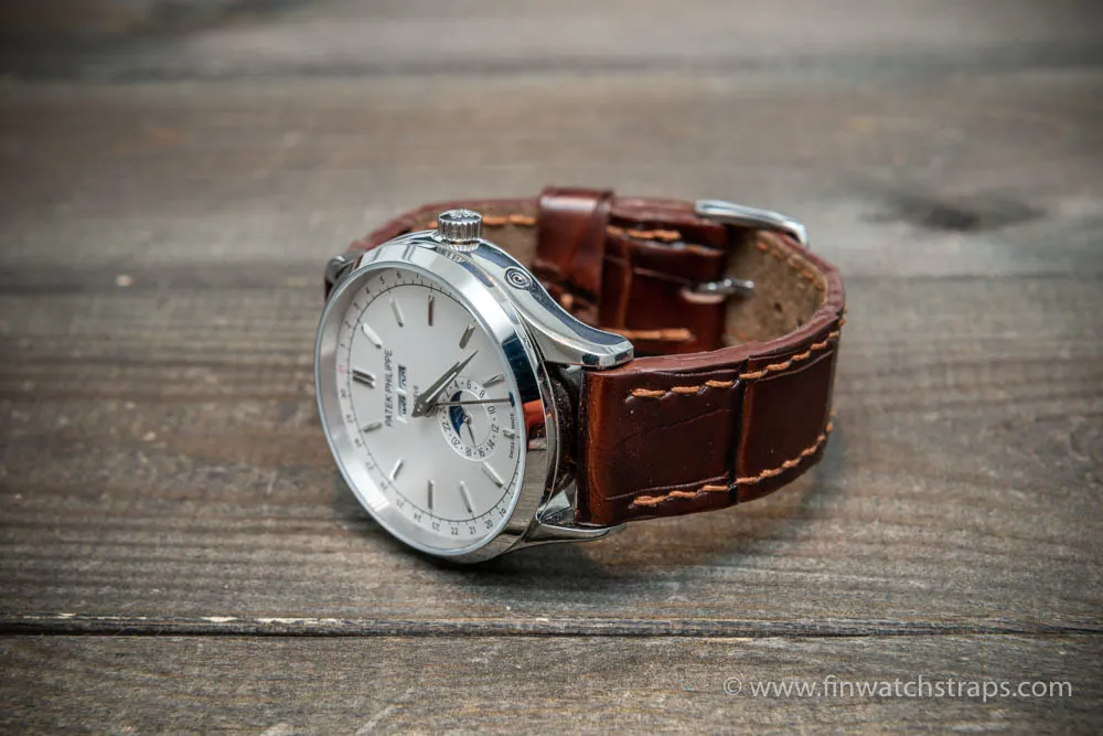 Alligator watch strap Brown-Cherry, handmade in Finland