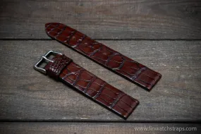 Alligator watch strap Brown, handmade in Finland, French Croco Alligator watch strap Brown, handmade in Finland, French Croco