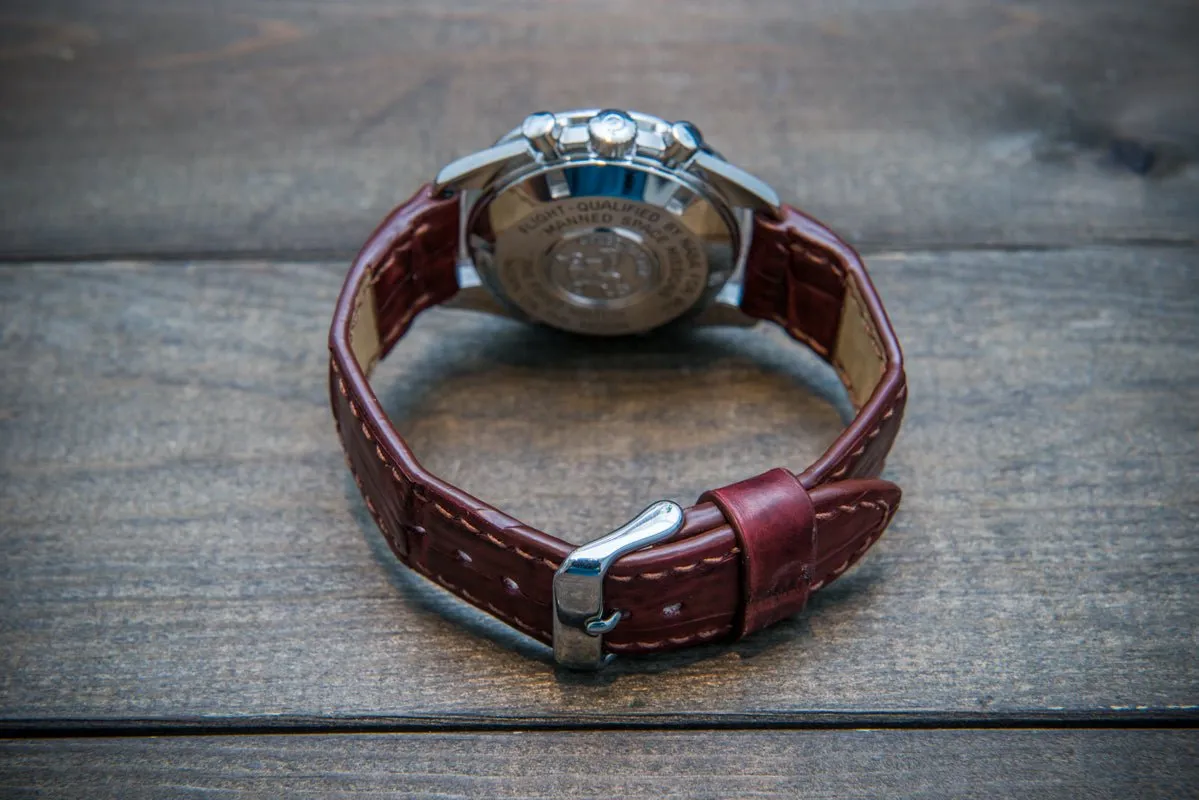 Alligator watch strap, Burgundy, handmade in Finland