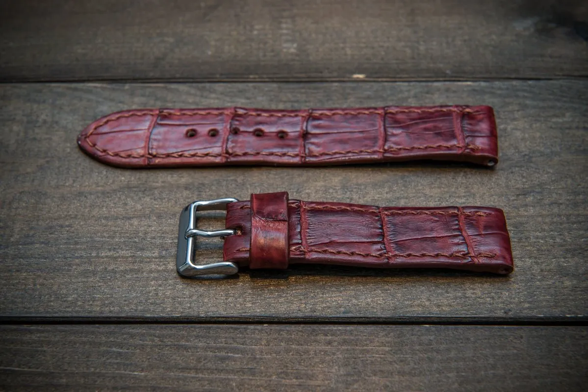 Alligator watch strap, Burgundy, handmade in Finland