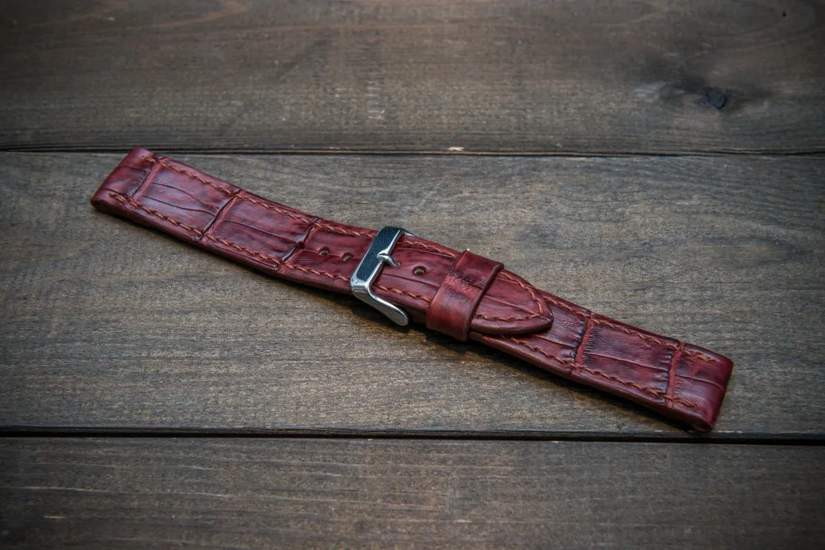 Alligator watch strap, Burgundy, handmade in Finland