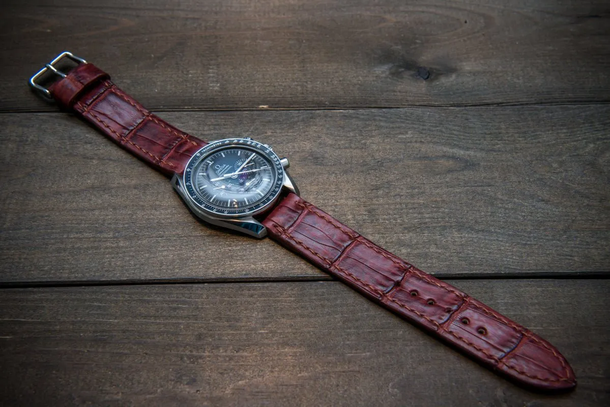 Alligator watch strap, Burgundy, handmade in Finland