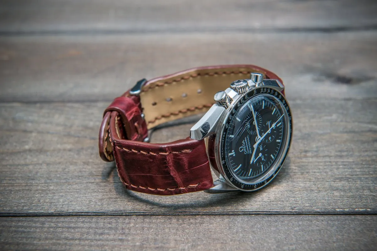 Alligator watch strap, Burgundy, handmade in Finland