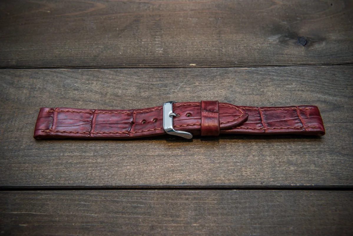 Alligator watch strap, Burgundy, handmade in Finland