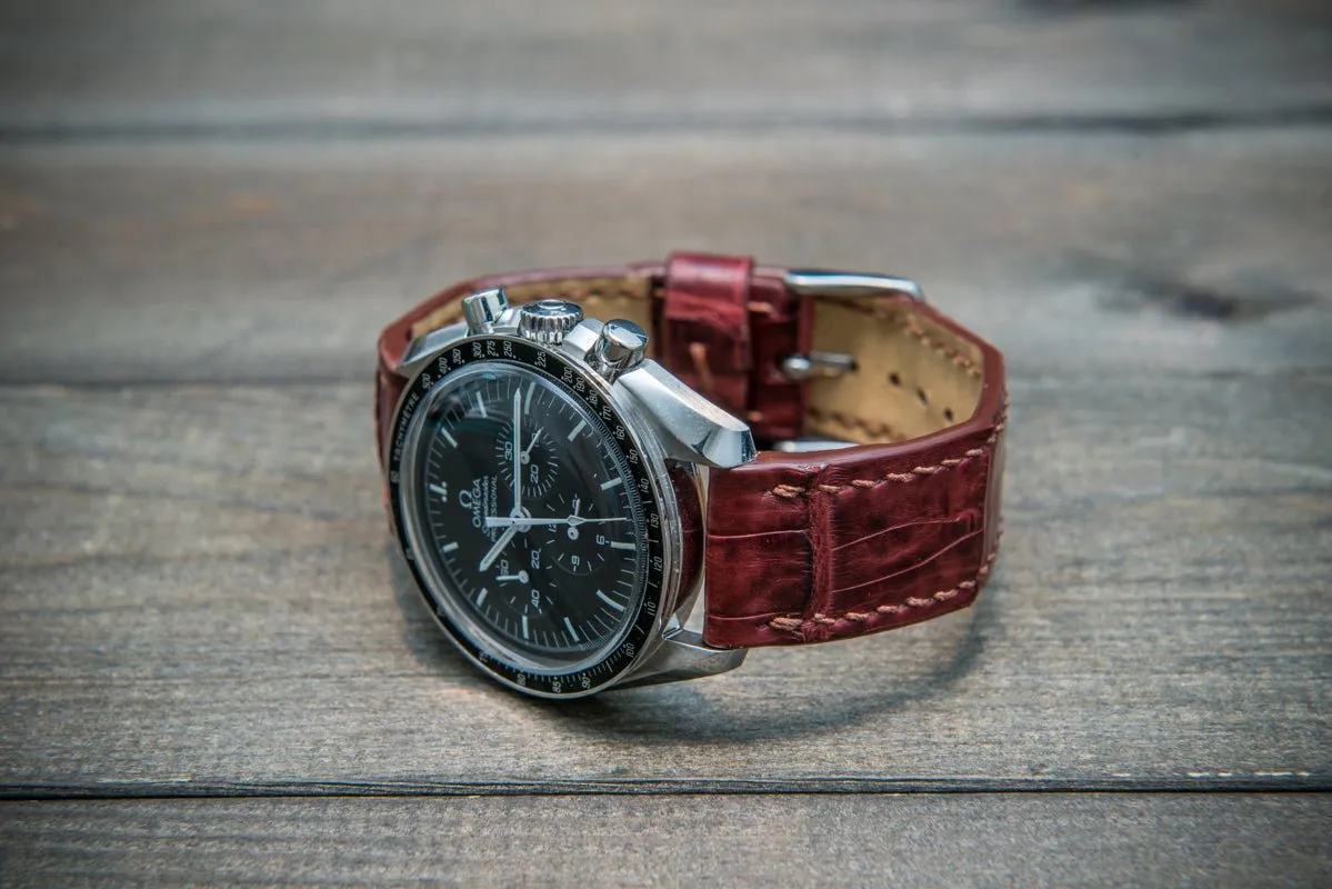 Alligator watch strap, Burgundy, handmade in Finland