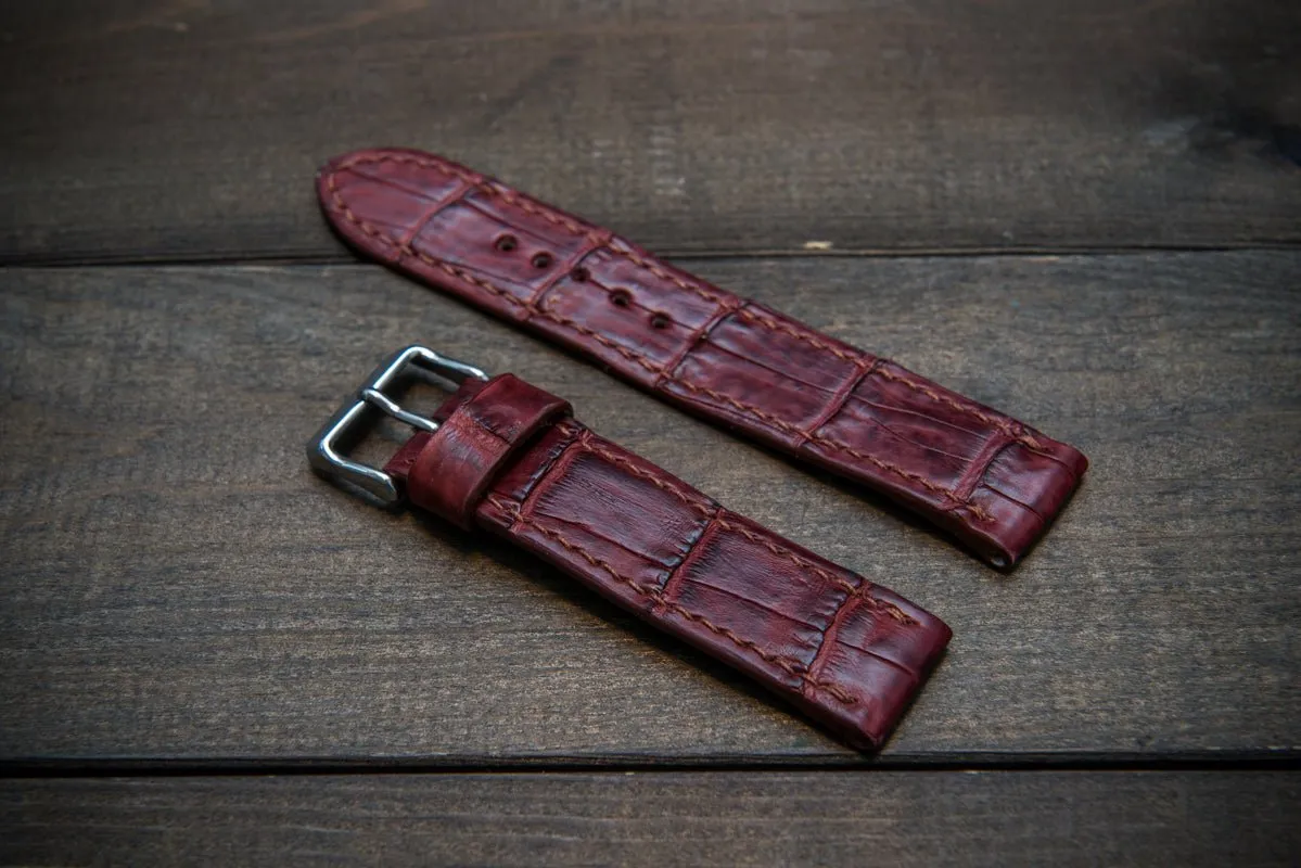 Alligator watch strap, Burgundy, handmade in Finland